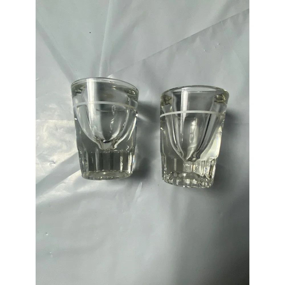 Set of 2 Clear Glass Shot Glasses with White Band and Fluted Base Barware